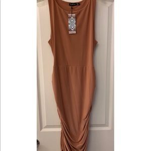 Boohoo Tall Ruched Slinky Bodycon Midi Dress